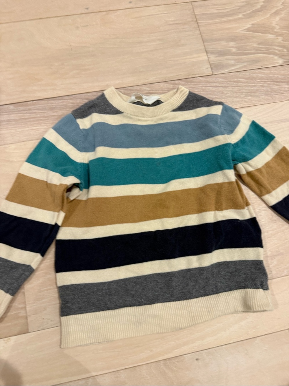 H&M Striped Crewneck Sweater in Teal, Navy, Camel & Gray